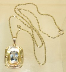 Antique Art Deco 835 Silver & Blue Spinel Pendant Necklace 19 1/2″ Snail Chain