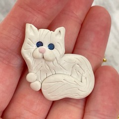 Vtg 80s CAT BROOCH LOT Handmade Artisan Jewelry Kitten Polymer Clay Rhinestone