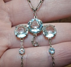 Antique Art Deco Sterling Rock Crystal(?) Necklace 19″ INCOMPLETE See Pics/Desc