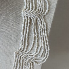 Vintage White Glass Seed Bead Bib Collar Necklace 16-18” Adjustable Length