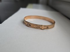 Victorian Gold Filled Buckle Bangle Bracelet Engraved Design Small Wrist 5.5″