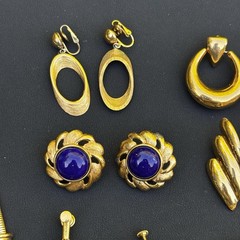 Vintage Monet Trifari Napier Gold Tone Necklace & Clip Earrings Lot 9 Pcs