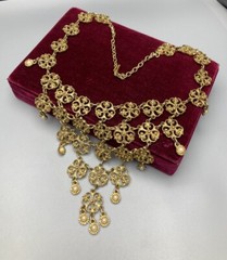 GOLDETTE Fancy VTG Gold Tone Faux Pearl Waterfall Bib Necklace Stunning 16-18in