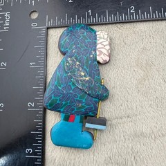 Vintage Polymer Clay Brooch Winter Coat Boots Blue