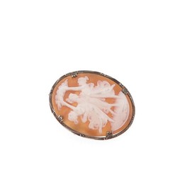 800 Silver Antique Art Deco Real MOP Carved Muses Cameo Pin Brooch / Pendant