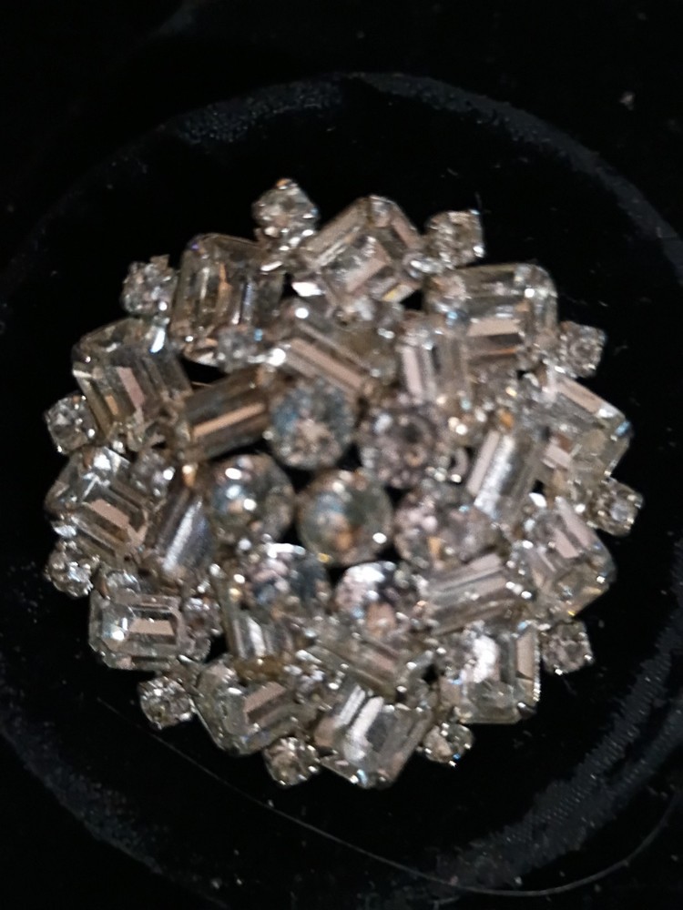 Weiss Clear Rhinestone Brooch Signed/ Vintage