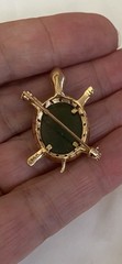 VINTAGE DESIGNER KARBRA 3.00ct JADE 14K YELLOW GOLD TURTLE BROOCH PIN 6 GRAMS