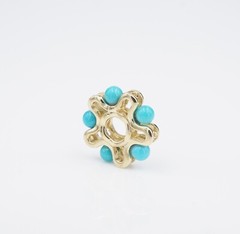 14k Yellow Gold Turquoise Bead Storywheel Charm 0.5″ 14mm Nancy Brown CHS2132A