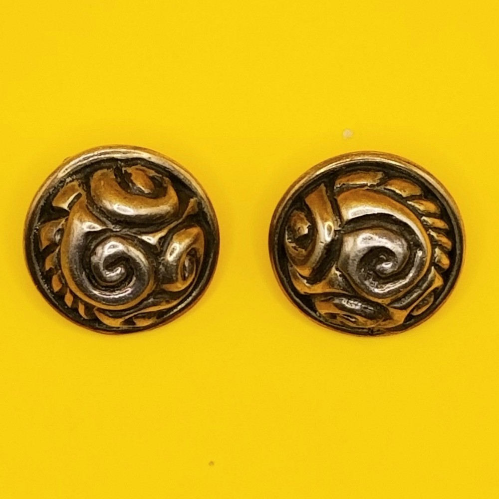 Vintage Zina Domed Swirl Motif Button Sterling Silver Clip On Earrings