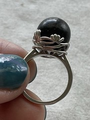 Vintage 925 Sterling Silver Black Pearl Ring Size 5.25 Estate Jewelry