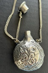 Antique Victorian Perfume Pendant Necklace Silver Tone Metal