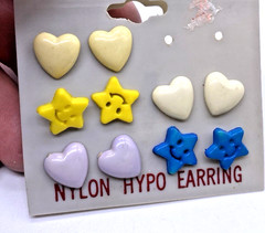 Vintage Earrings 90s Nylon Hypo Earring Studs Hearts Stars Girls New Unused Prop