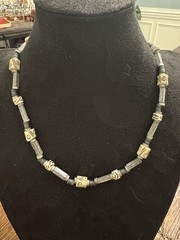 Vintage Tribal Bone Look Beaded Necklace Silver Tone Ethnic Southwestern Boho