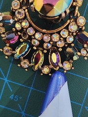 Vtg Hollycraft 1956 Peacock Blue Ab Clip Earrings Iridescent Glass Articulated