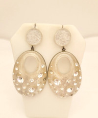 Lucite Glittery Flush Set Rhinestones 925 Sterling Silver Post Dangle Earrings