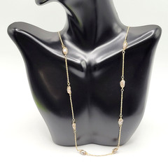 Barrel Pearl Neutral Tone Gold Plated Station Necklace Vtg Korea 24 Inch w Tag