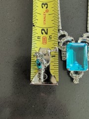 Vintage Teal Blue Glass Rinestone Set Silver Tone Estate Jewelry R123