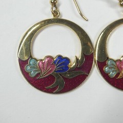 2 Pairs Enamel Earrings Vintage Floral 1980s 1990s Goldtone