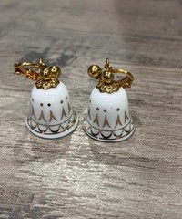 Vintage 90s Avon Signed White Porcelain Bell Clip-On Earrings Gold Tone Trim VTG