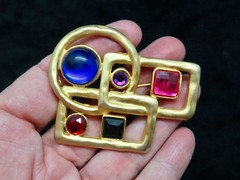 Vintage 1990’s Gem Colored Rhinestone Geometric Statement Brooch