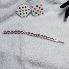 Avon Pink Cats Eye Bracelet and Vintage 80s Multi Color Dot Square Earrings lot