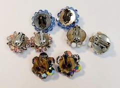4 Vintage Crystal Glass Bead Cluster Earrings AB Blue White Pink