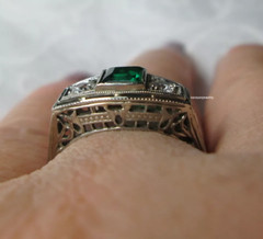 Edwardian Vintage 2Ct Princess Green Emerald Women CZ Ring 14K White Gold Finish