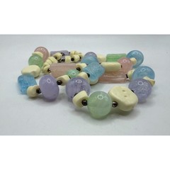 Vintage Pastel Carved Bead Necklace 24″ Textured Beads Spring Easter