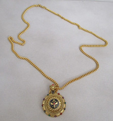 JOAN RIVERS Enamel Imperial Double Head Eagle Necklace Signed 28 in. Vintage