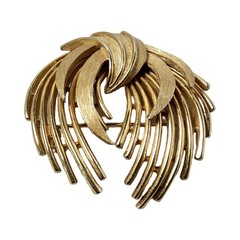 Vintage Crown Trifari Gold Tone Brooch Pin MCM Mid-Century Modern