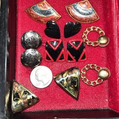 Vintage 1980s–1990s Pierced Earring Lot Enamel Geometric Gold Tone Retro Fashion