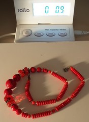 Necklace, Vintage Red glass & plastic beads separated by metal discs