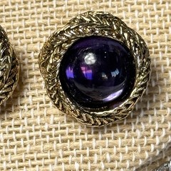 Purple Gold Tone Silver Tone Metal Necklace Chain Earrings Set Y2K Renaissance