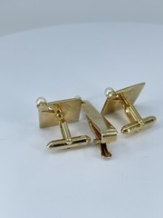 vintage Swank Pearl cufflinks and tie clip bar set square polished gold tone