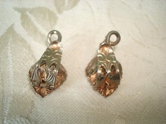 Vintage Sterling Silver Leaf Hinged Clip Earrings Gold Wash Blue Rhinestones KJ