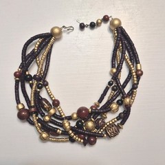 Casual Corner Multi Strand Wood Wooden Beaded Necklace Vtg Beautiful Colors