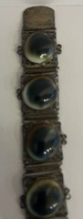 Victorian Silver Tone Filligree Opercullum/Shiva Eye Shells Link Bracelet # 9107