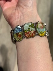 Vintage Ayala Bar Retired Fabric Under Glass Panel Bracelet Magnetic Clasp