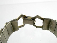 Vintage Heavy Goldtone Metal Art Glass Cabochon Panel Bracelet 7 Inches Unsigned