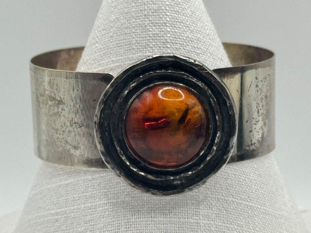 Vintage Sterling Silver Modernist Amber Bracelet Theodor Klotz Teka Germany