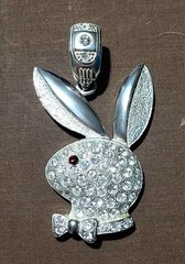 Silver Plated Vintage Playboy Bunny Blink Pendant With Pave Cryatals