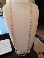 Vintage SWAROVSKI AB/ Aurora Borealis Crystal Open Bezel Necklace 35″