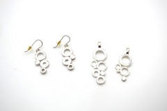 Vtg Thailand Sterling MultiRing Dangle Earrings w/2 Different Size Pendants
