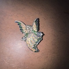 Winged Guardian Angel Fairy Woman Brooch With AB Iridescent Crystals And Enamel