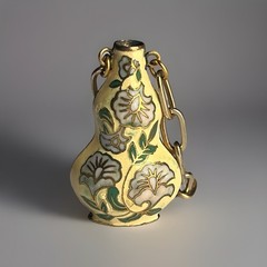 Vintage Yellow Cloisonne Vase Pendant Necklace Double Sided Lavender 18” Long