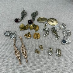 Vintage Rhinestone Earring Lot 11 Pair Dangle Leaves Crystal Monet Roman