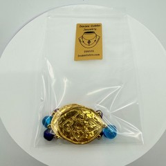 VTG Liz Claiborne Gold Tone Textured Heart Shield Colorful Glass Drop Earrings