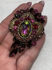 VTG Juliana D&E Heliotrope Watermelon Demi Parure Brooch Clip Earrings