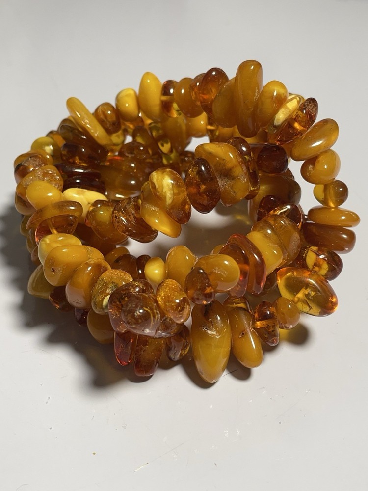 110g VINTAGE CHUNKY EGG YOLK BALTIC HONEY AMBER RAW NUGGET NECKLACE LONG 34”