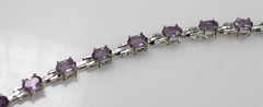 FAS 925 Sterling Silver purple oval cut stones tennis style chain Bracelet 7”
